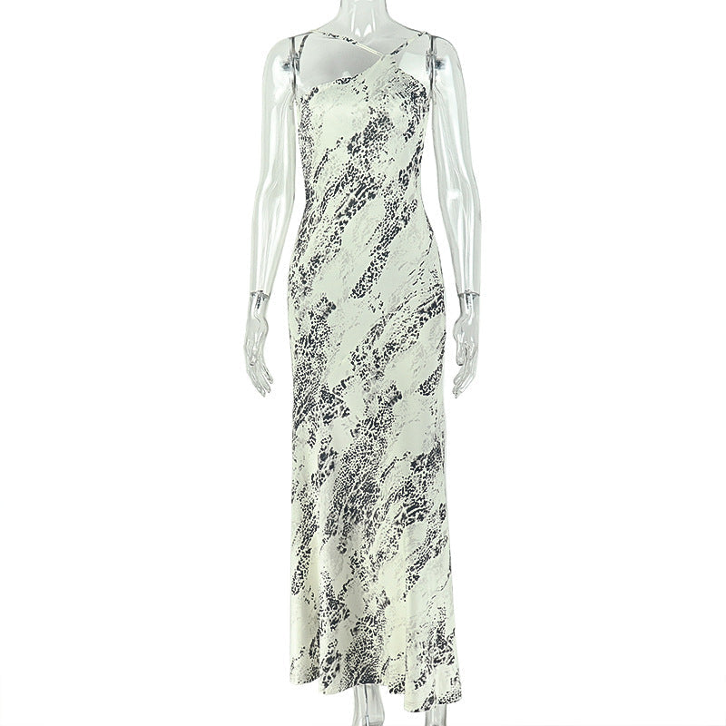 Color Matching Women Clothing Elegant Backless Home Gray White Sheath Dress Sleeveless Slim Asymmetric Dress by Ragazza