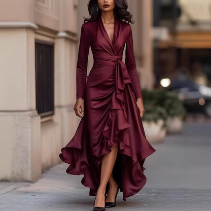 Women Clothing Elegant Ruffled Waist Slimming Maxi Dress Dress