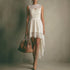 French Lace Hollow Out Cutout Sleeveless Dress Women Summer Vacation Irregular Asymmetric High Waist Dress without Belt by Ragazza