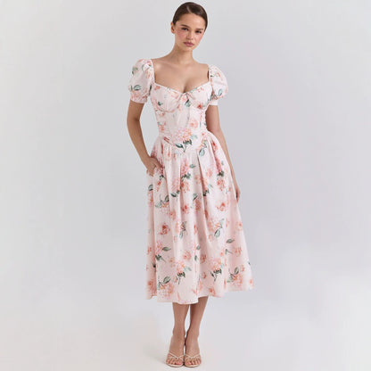 Spring Summer Dress Artistic French Fresh Printing Women Wear by Ragazza