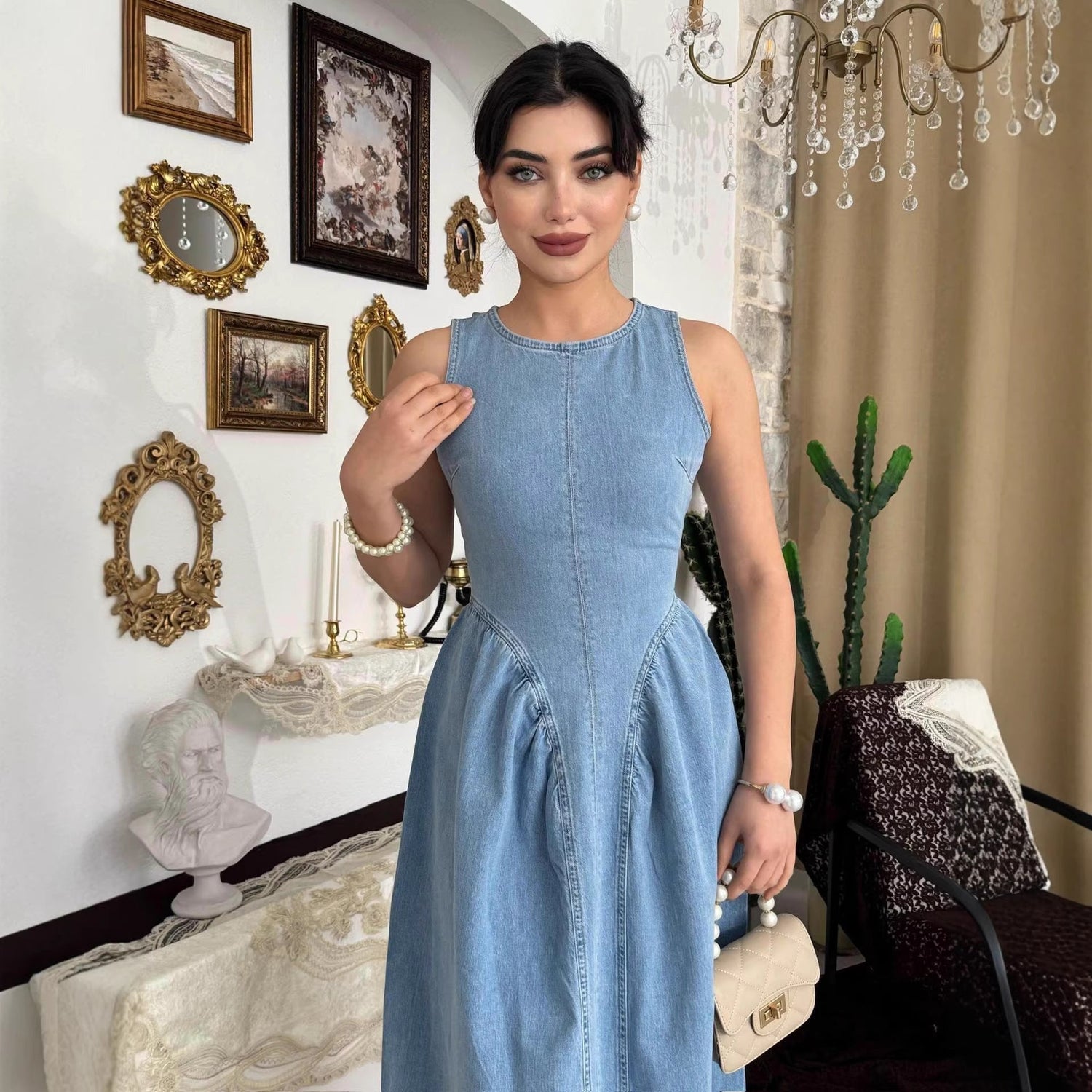 Summer Women Clothing Elegant Slimming Sleeveless Backless Denim Dress by Ragazza