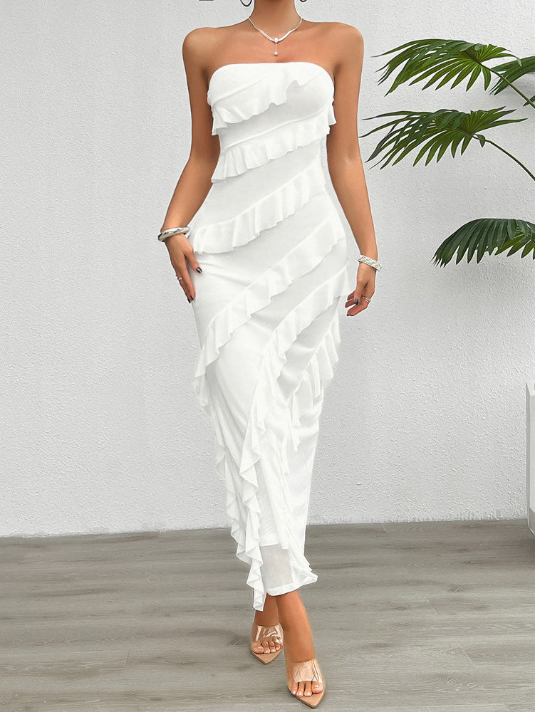 Women Clothing Spring Summer Solid Color Slim Tube Top Dress