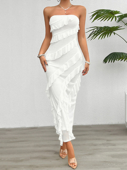 Women Clothing Spring Summer Solid Color Slim Tube Top Dress