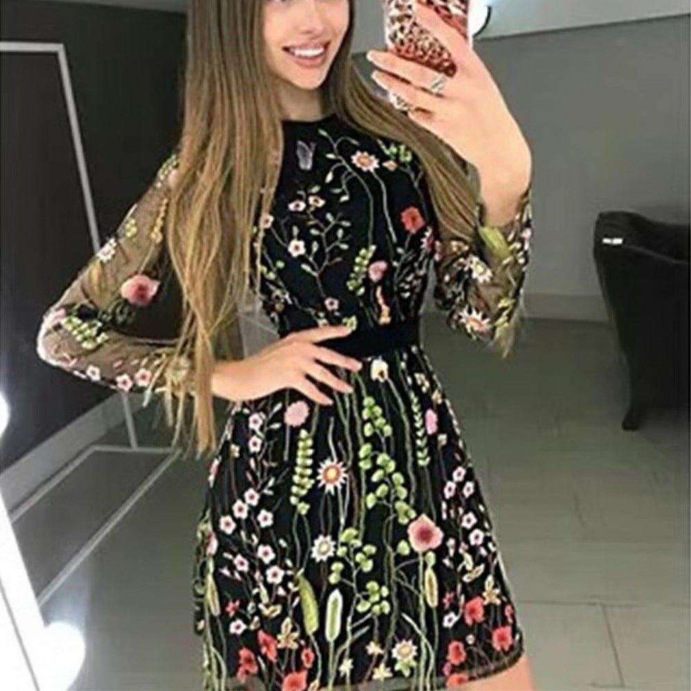 Spring Women Clothing Dress Embroidered Bohemian Floral A line Dress by Ragazza