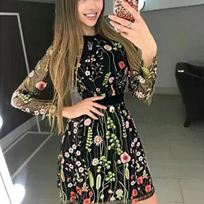 Spring Women Clothing Dress Embroidered Bohemian Floral A line Dress by Ragazza