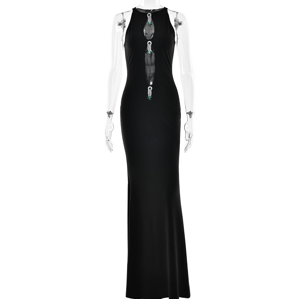 Elegant Hollow Out Cutout out Ladies Dress Sexy Sleeveless Metal Hardware Embellished Slim Fit Fishtail by Ragazza