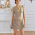 Women Clothing Rose Front Button Elegance Sleeveless round Neck Waist Trimming Elegant Dress by Ragazza