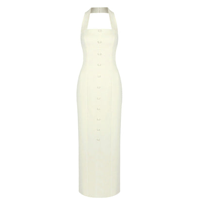 Women Clothing Summer Sleeveless Simple Decorative Buttons Square Collar Midi Dress by Ragazza
