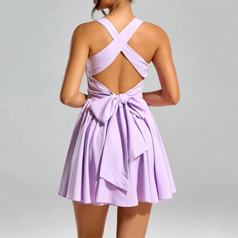 Cami Dress Sexy Wooden Ear Smocking Backless Bow A line Dress by Ragazza