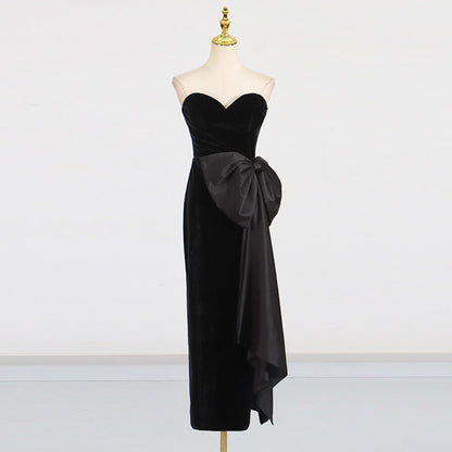 Sexy Tube Top Dress Black Elegant Irregular Asymmetric Design Sleeveless Dress Women