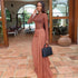 Women Pleated Strap Printing A line Dress round Neck Long Sleeve Casual Holiday Dress by Ragazza