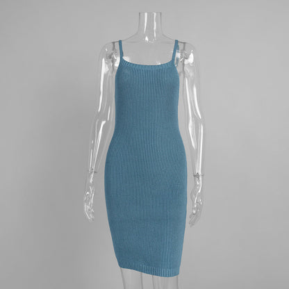 Round Neck Knitted Dress Spring Summer Elegant Graceful Hip Wrapped Short Knit Halter Dress by Ragazza