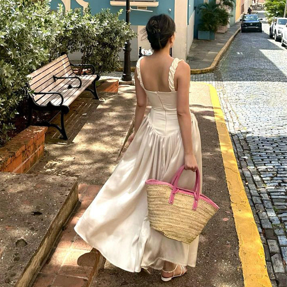 Spring Dress Sexy Square Collar Sling Stitched Backless Dress by Ragazza