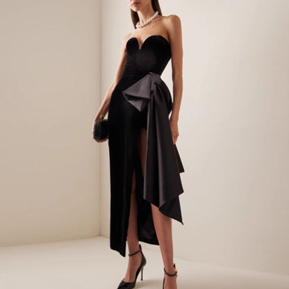 Sexy Tube Top Dress Black Elegant Irregular Asymmetric Design Sleeveless Dress Women