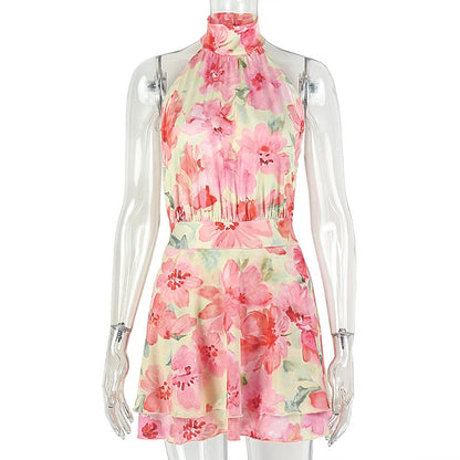 Printed Sweet Women Home Waist A line Dress Soft Holiday Turtleneck Sleeveless Dress by Ragazza