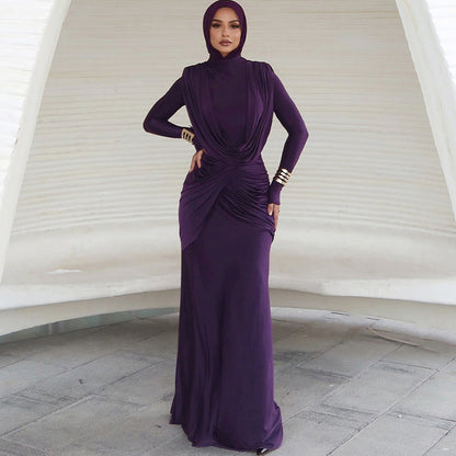 Autumn Winter Slim Half Turtleneck Solid Color Irregular Asymmetric Elegant Dress Women Clothing