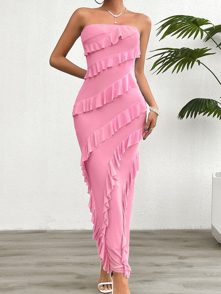 Women Clothing Spring Summer Solid Color Slim Tube Top Dress