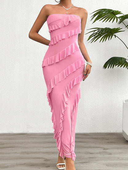 Women Clothing Spring Summer Solid Color Slim Tube Top Dress