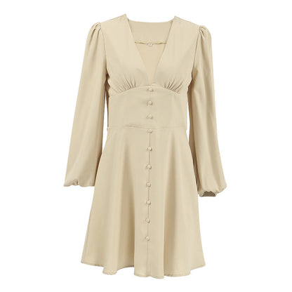 French Chiffon V neck Waist Tight Atmosphere Feeling Tong Qin Dress Autumn Arrival Short by Ragazza