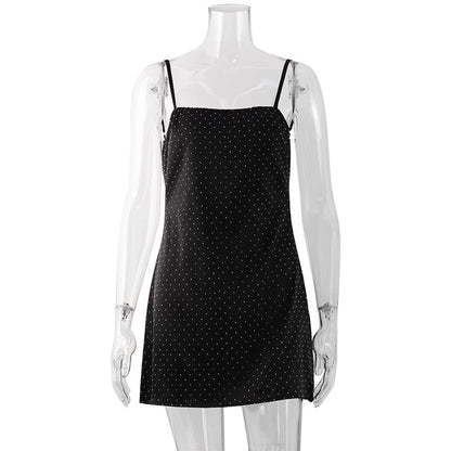 Dress Spring Elegant off Neck Strap Satin Polka Dot Printed Short Dress by Ragazza