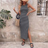 Summer Sleeveless Hollow Out Cutout Backless Split Black White Striped Sheath Dress Women by Ragazza
