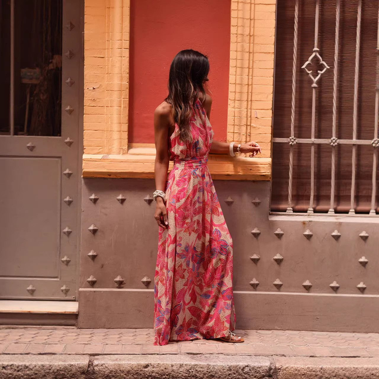 Elegant Women Printed Wear Fresh Slim Dress Pleated Office Maxi Dress by Ragazza