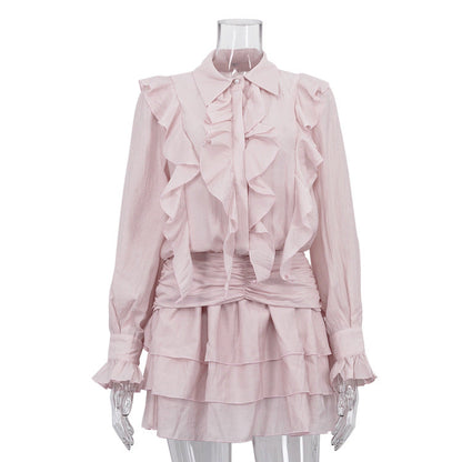 Summer Short Temperamental French Dress Women Design Ruffled Collared Long Sleeve A line Dress by Ragazza