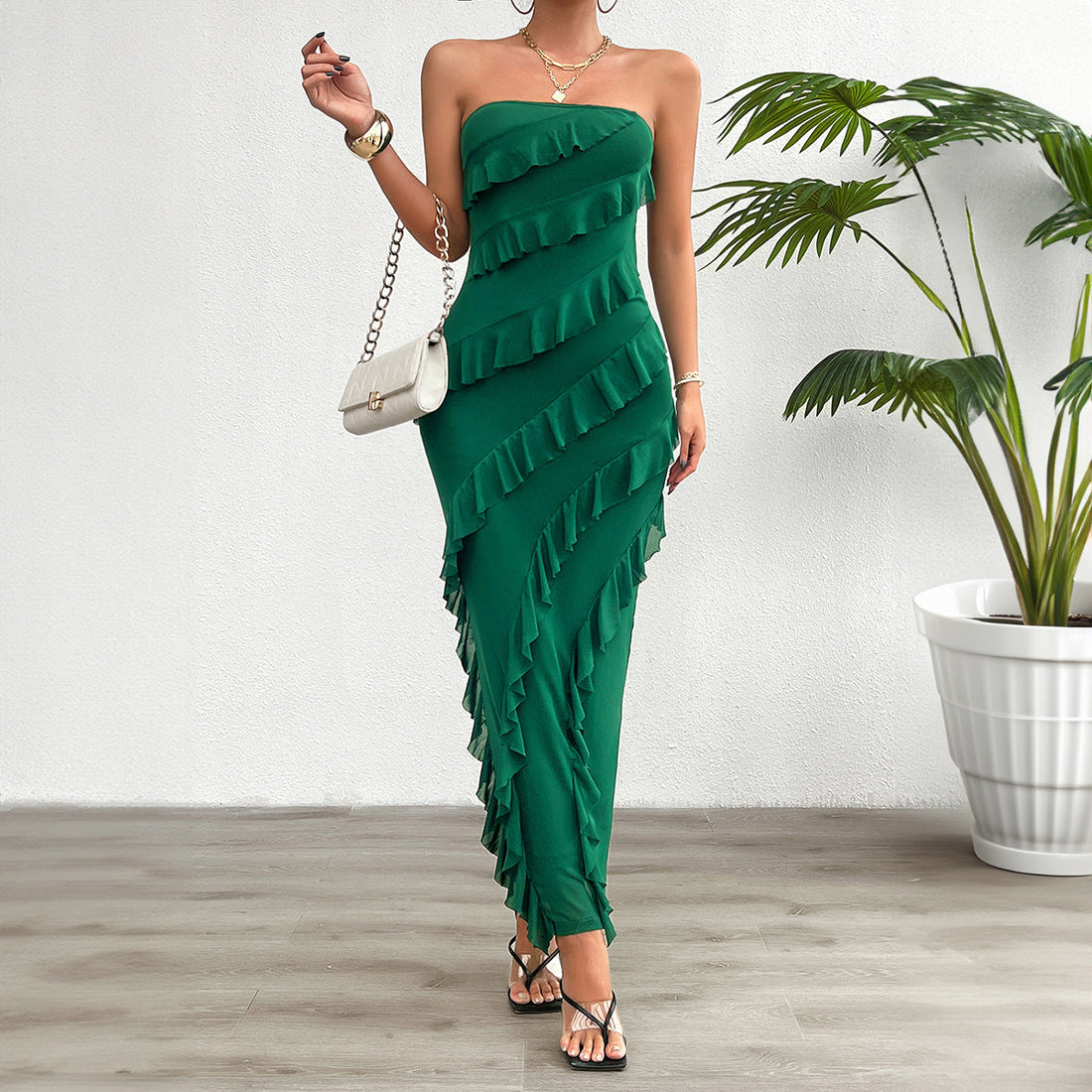 Women Clothing Spring Summer Solid Color Slim Tube Top Dress