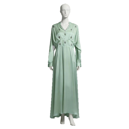 Spring Elegant Retro Diamond V neck Long Sleeve Dress Waist Slimming Dress for Women by Ragazza
