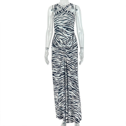 Women Streetwear Printed Leopard Print Hip Dress Cross Strap Sleeveless Slim Dress by Ragazza