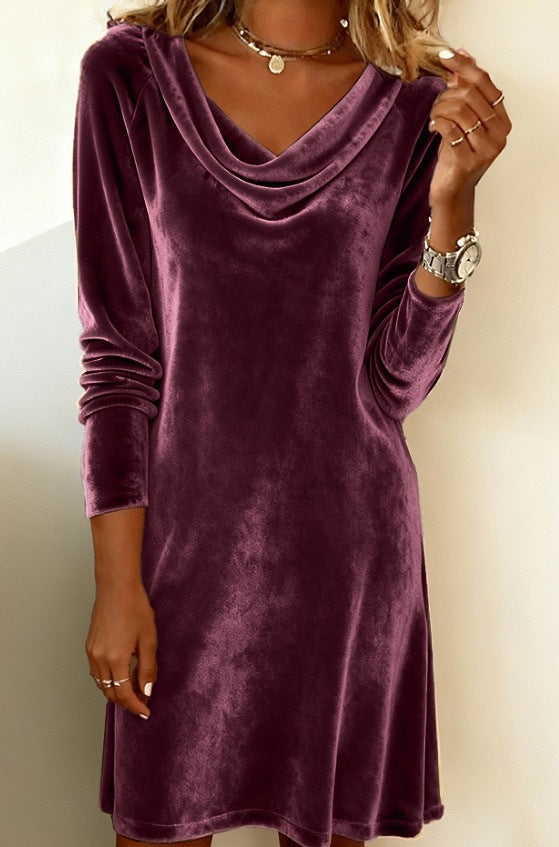 Pleuche Dress Women Autumn Winter Elegant Swing Collar Slim Fit Elegant Velvet Midi Dress