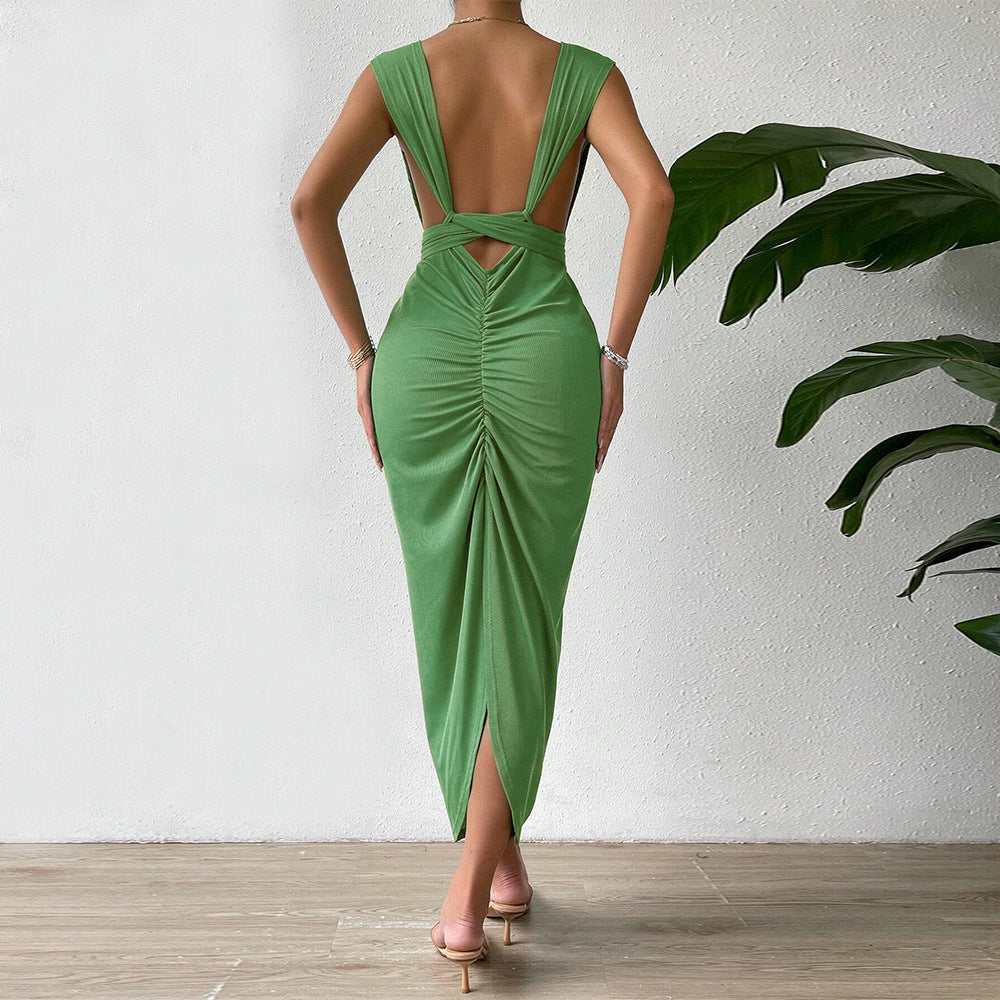 Women Clothing Autumn Winter Sexy Backless Slim Fit Bag Sling Party Dress