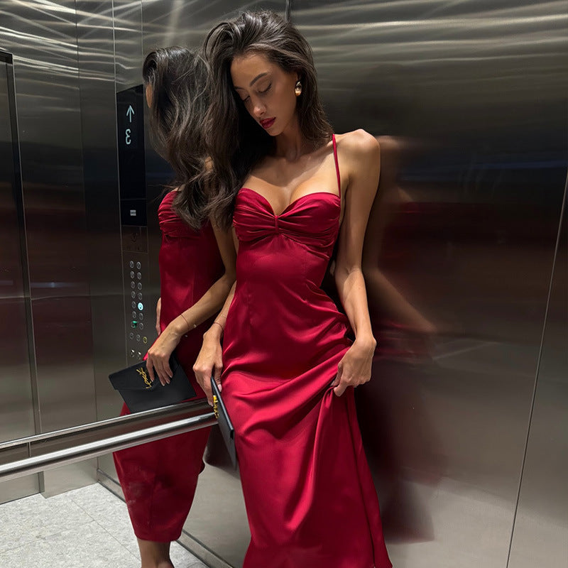 Arrival Solid Color Tube Top High Waist Backless Suspender Sheath Dress by Ragazza