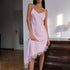 Summer Intellectual Irregular Asymmetric Hem Lace Patchwork Waist Slimming Sexy Elegant Backless Strap Dress Women by Ragazza