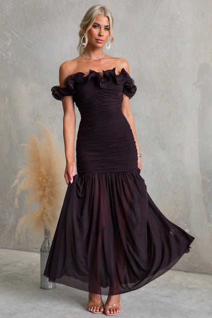 Spring Summer Solid Color Mesh Slim Fit Sexy Vacation off Shoulder Dress by Ragazza