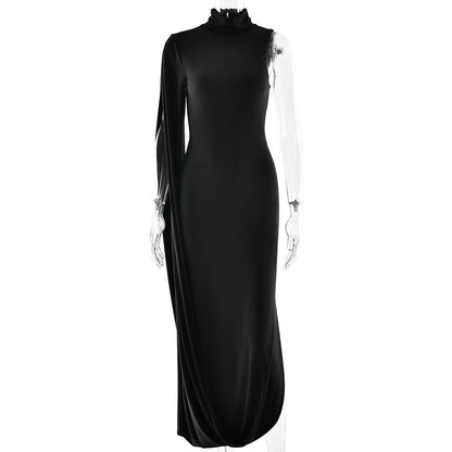 High Grade Wear Women Clothing Solid Color Half Collar off the Shoulder Waist Sexy Split Dress by Ragazza