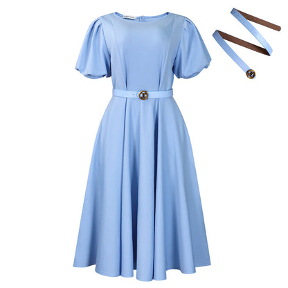 Women Clothing round Neck Puff Sleeve High Waist Dress by Ragazza