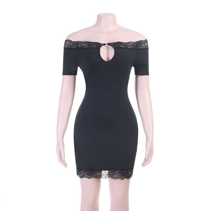 Socialite Sexy off Shoulder Stitching Lace Slim Short Dress by Ragazza