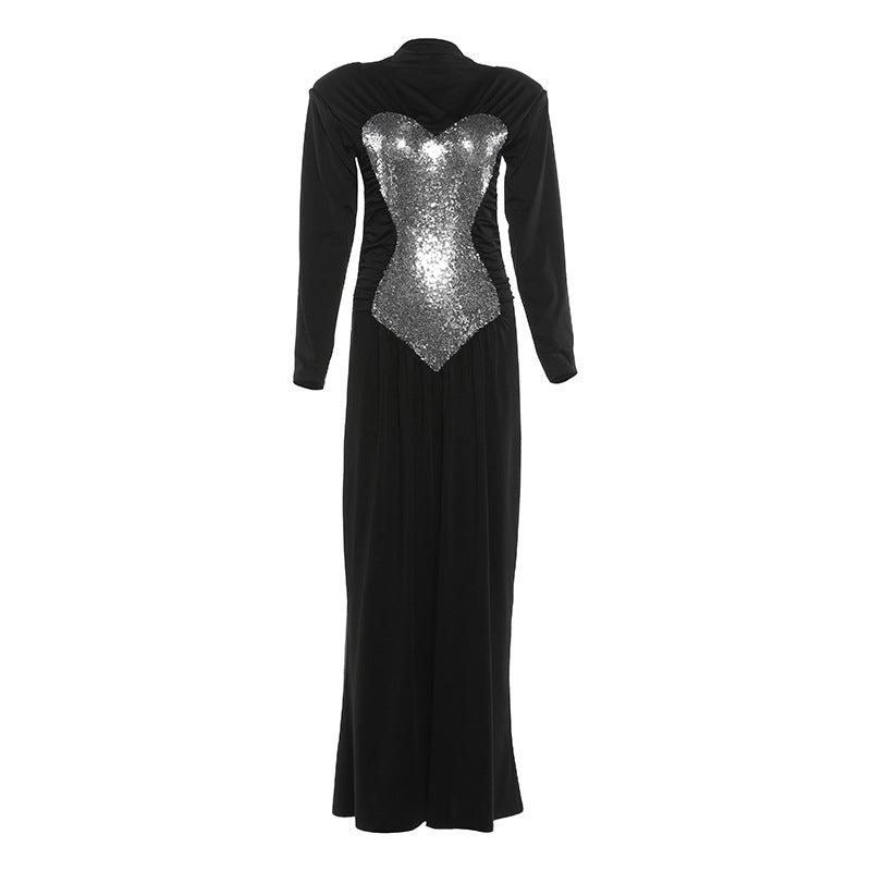 Winter Women Clothing Sequin High Waist Slim Dress Maxi Dress