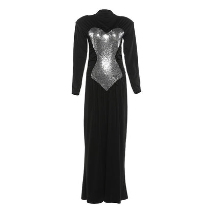 Winter Women Clothing Sequin High Waist Slim Dress Maxi Dress