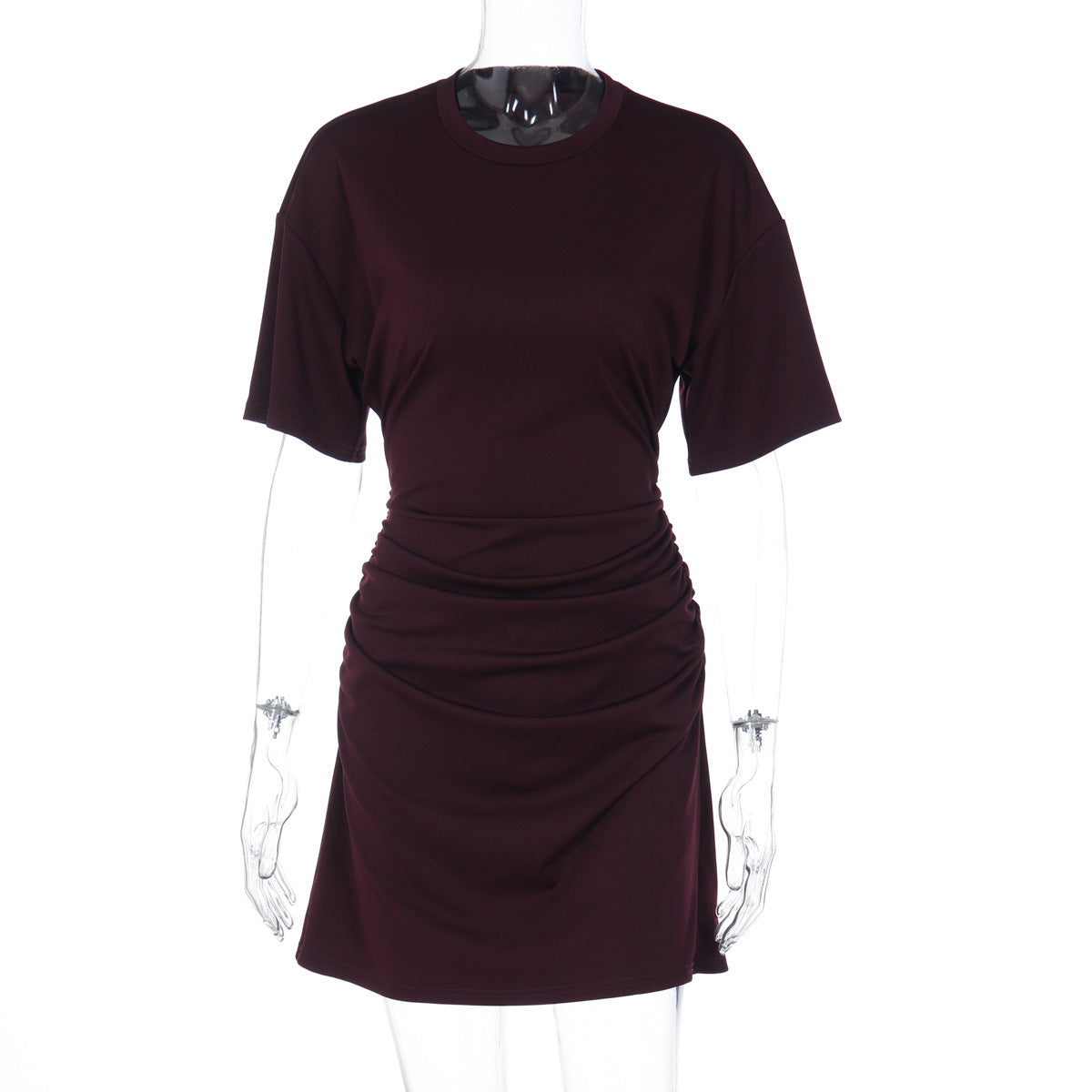 Women Clothing Autumn All Match Simple Pleated Waist Tight Slimming Dress