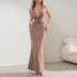 Milk Silk Dress Sexy V neck Halter Backless Pleated Long Fish Tail Dress by Ragazza