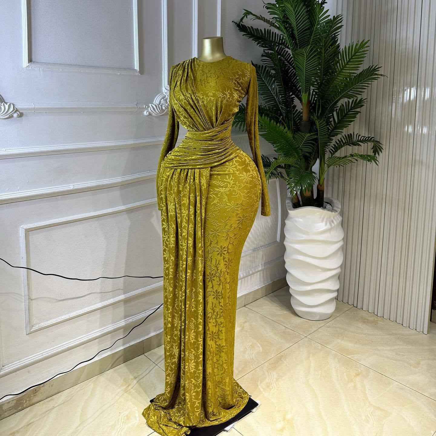 Women Clothing Spring Elegant Pleating Slim Printed Sheath Maxi Dress by Ragazza
