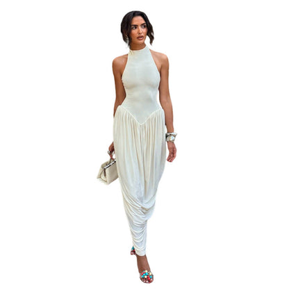 Spring Women Clothes Irregular Asymmetric with Personality Slim Half Turtleneck Sleeveless Solid Color Dress by Ragazza
