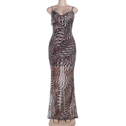 Sexy Slim Mesh Pockets Collar Cami Dress by Ragazza