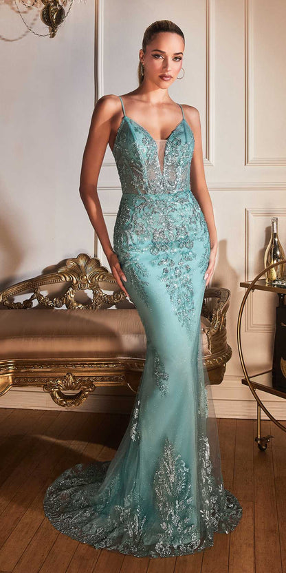 Cinderella Divine OC007 Long Glitter Formal Gown with Corset Back by DiscountDressShop