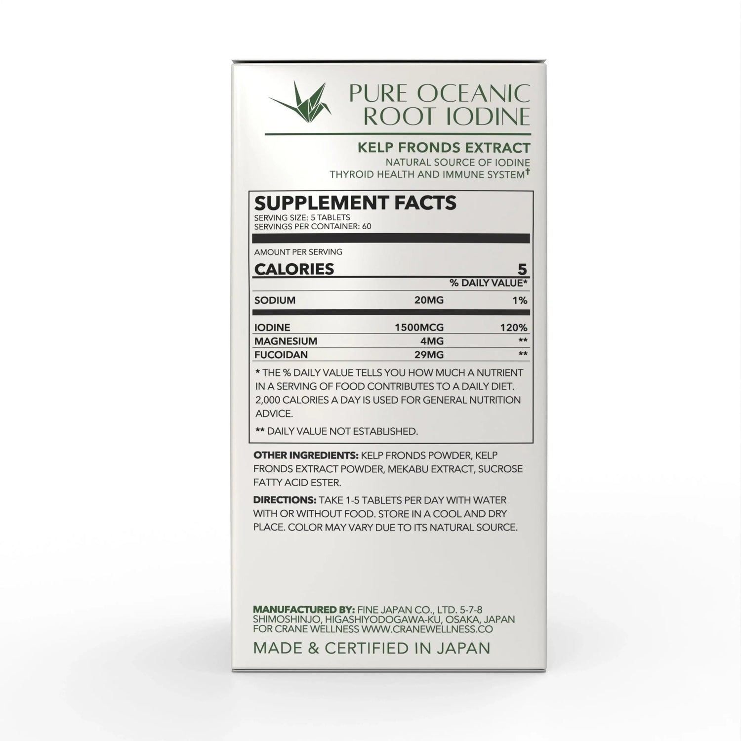 Pure Oceanic Root Iodine Kelp Root Tablets by Crane Wellness