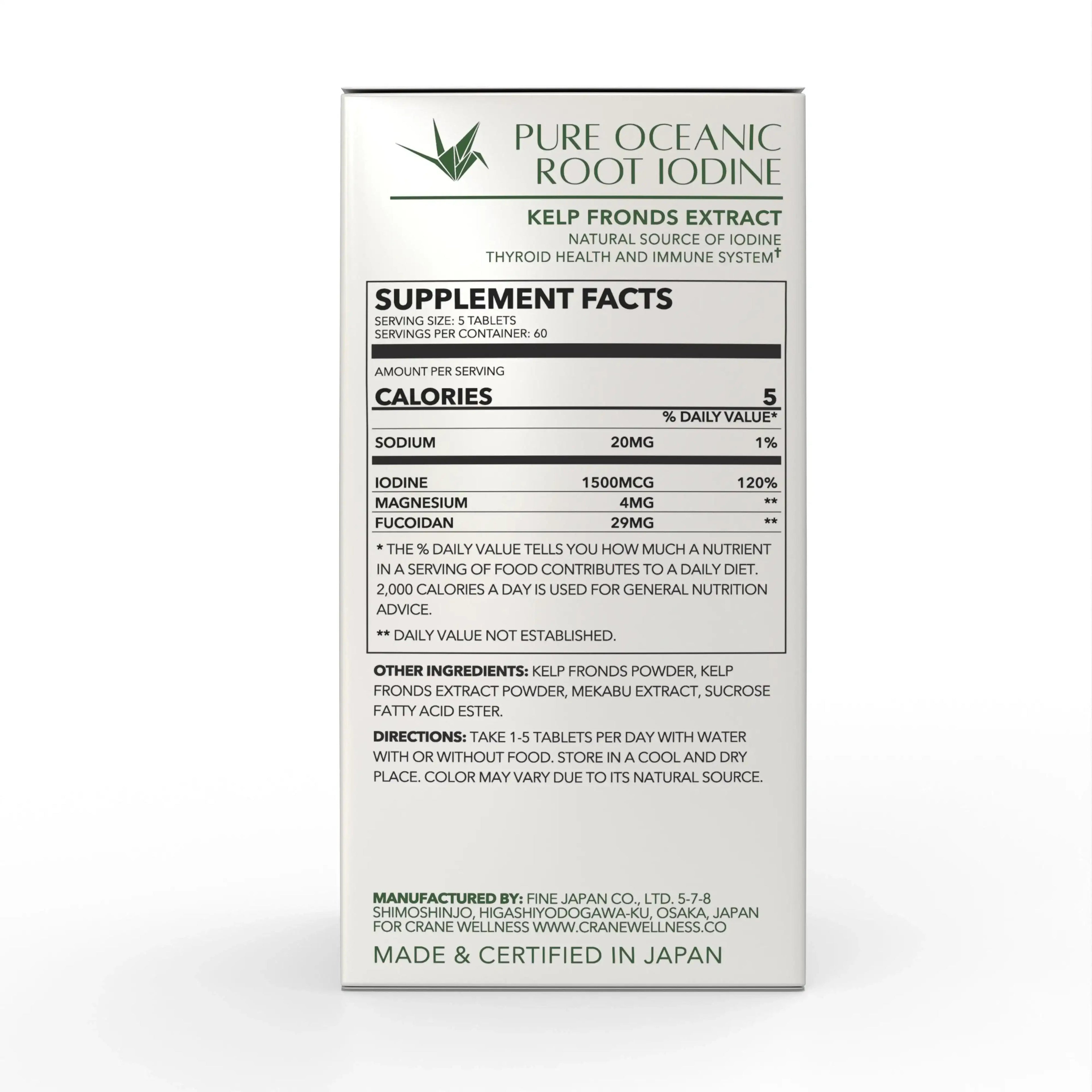 Pure Oceanic Root Iodine Kelp Root Tablets by Crane Wellness
