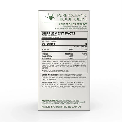 Pure Oceanic Root Iodine Kelp Root Tablets by Crane Wellness