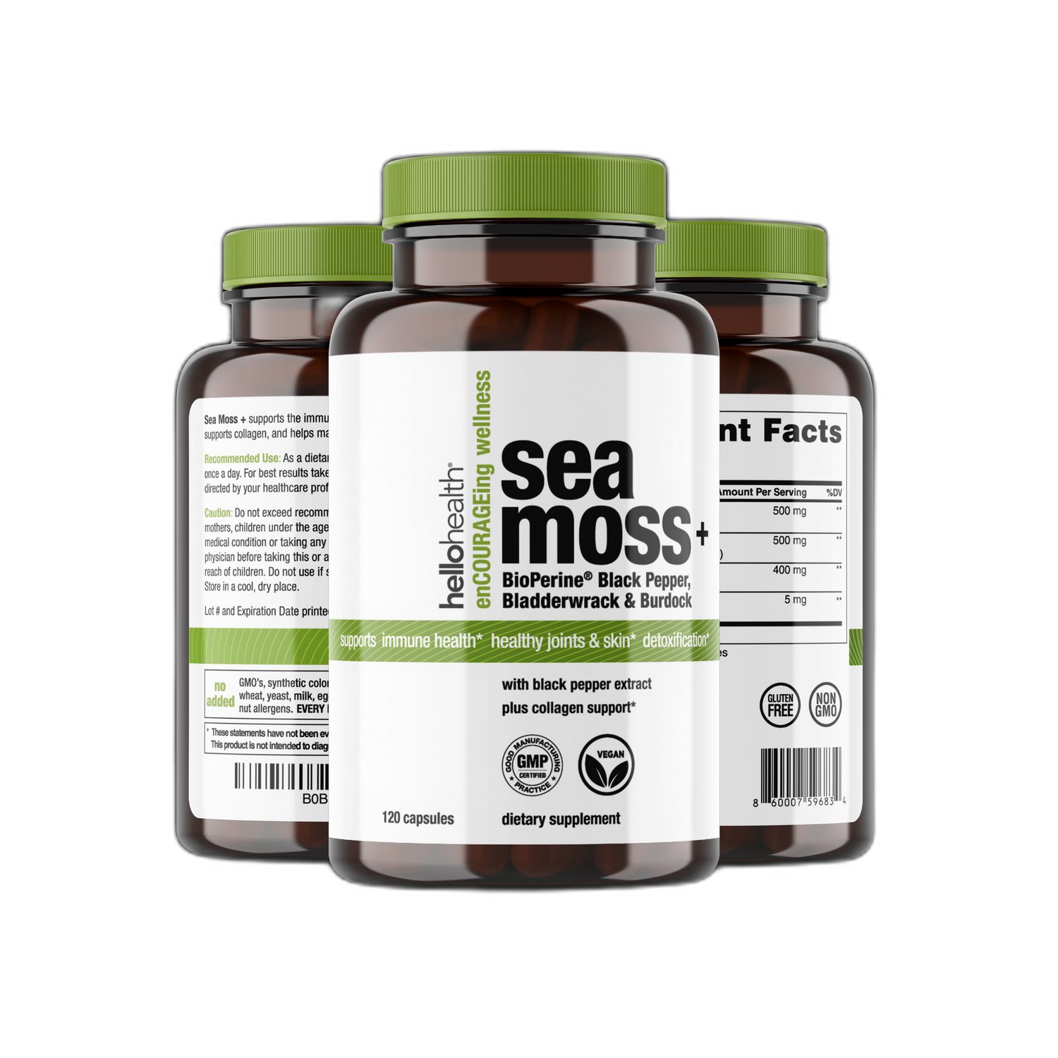 Organic Irish Sea Moss, Organic Bladderwrack, Organic Burdock &amp; Bioperine capsules by hellohealth